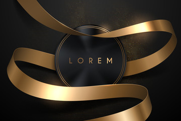 Black circle shape with gold ribbon
