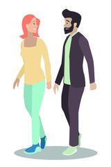 Vector with a young girl and a guy who are walking and talking. Ideal for Valentine's Day.