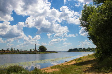 Snow-white clouds over the Volga. Yaroslavl. The Golden ring of Russia.