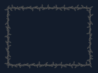 Vector square frame overgrown with plant with thorns and leaves. Dark background