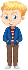 Boy in blue jacket on isolated background