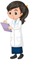 Obraz premium Girl in science gown writing on white background