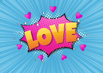 Comic bubble heart shape love pop art retro style. Romance and Valentines day. Love cartoon explosion. Falling in love. © Suchart