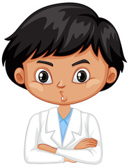 Boy in science gown on white background