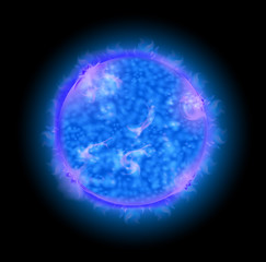 Planet with blue light shining in the dark space