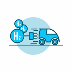 Blue Vector Icon of Small Car on Hydrogen