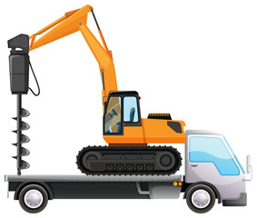 Truck carrying drill on isolated background