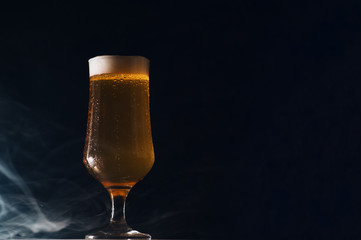 Glass of beer lager on a dark background