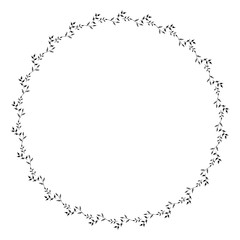Round frame with black and white branches. Isolated wreath on white background for your design