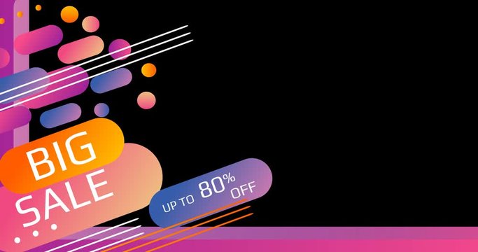 80 Big Sale Loop Animation Banner. Big Sale Promotion Campaign. Modern Design Concept. Special Price Discount Offer Banner 4k. Up to 80 off. Sticker Colorful Label Popup. Transparent background