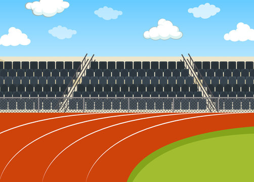 Background scene of running field with stadium Stock Vector | Adobe Stock