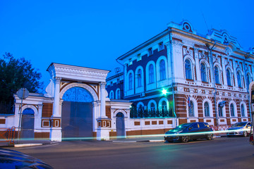 Yaroslavl. Historic buildings; 18th-19th century; House Donovich-Lopatin and house Poletaeva on the Big Oktyabrskaya street, Yaroslavl. night scene