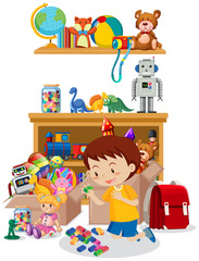 Room with boy playing toys on the floor