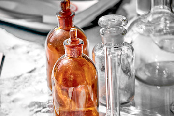 Glassware for laboratory or chemical experiments.