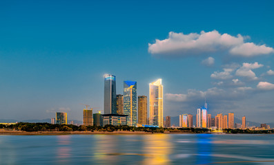Fototapeta premium Night view of the North Bank of Minjiang River, Fuzhou City, Fujian Province, China