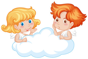 Two cute angels on the cloud