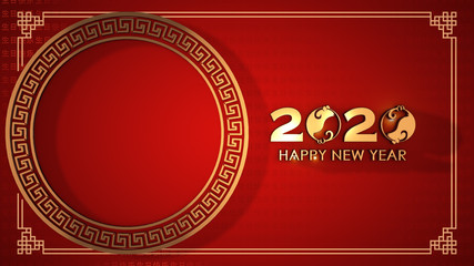 Chinese Happy New Year 2020 background with Lanterns. Chinese text English translate "Happy New Year".3d rendering