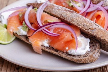 Cured salmon whole wheat baguette sandwiches