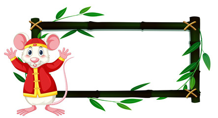 Bamboo frame with white rat in chinese costume