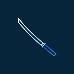 Samurai Sword - Japanese Katana outline vector colored icon on dark background