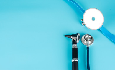 Otoscope, stethoscope, and reflector for detecting disorders of the patient.