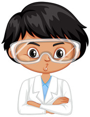 Boy in science gown on white background