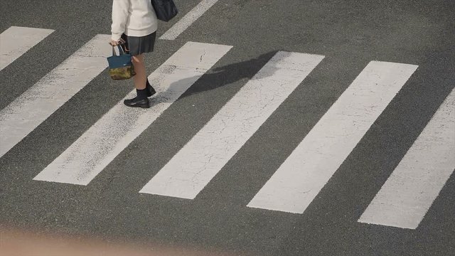Japanese schoolgirl / Walk on the crosswalk / Slow motion