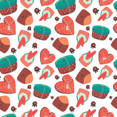 love you, Valentine day. Seamless pattern with cute hand draw, doodle valentine elements, walpaper, wraping paper, textile, print,