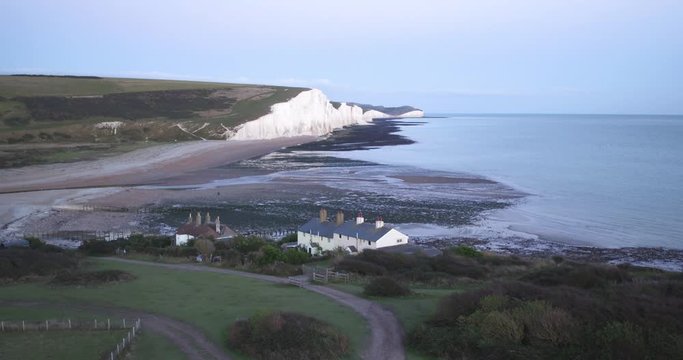 United Kingdom, East Sussex, South Downs National Park, Chalk cliffs of the Seven Sisters from the South Downs Way