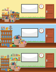 Background scene with whiteboard and toys