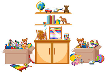 Obraz premium Shelf full of books and toys on white background