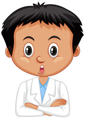 Boy wearing lab gown on white background