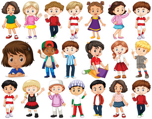 Set of happy children doing different actions