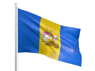 Kiev oblast (Ukraine) flag waving on white background, close up, isolated. 3D render