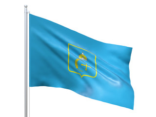 Sumy oblast (Ukraine) flag waving on white background, close up, isolated. 3D render