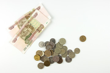 Cash and coins. Russian cash.