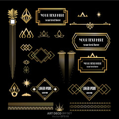 Set of Art Deco / Art Nuvo labels and frames and objects golden black