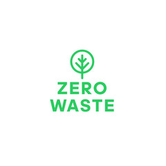 Zero waste green tree minimalistic logo. Eco label, green emblem. Vector illustration.