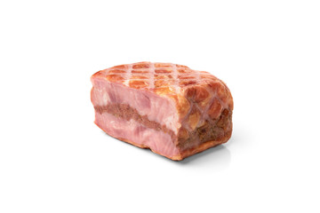 Smoked meatloaf isolated on white background.