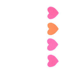 Pink and orange felt heart on a white isolated background. Stock photo for the day of St. Valentine...