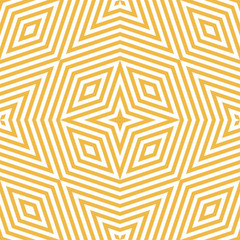 Vector geometric lines seamless pattern. Modern abstract linear background in yellow color. Graphic texture with stripes, diagonal lines, rhombuses, stars, repeat tiles. Stylish creative design