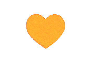 Оne felt orange heart on a white isolated background. Stock photo for the day of St. Valentine...