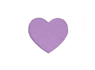 Оne felt violet heart on a white isolated background. Stock photo for the day of St. Valentine with empty space for your text. For web, print, postcards and wallpaper.