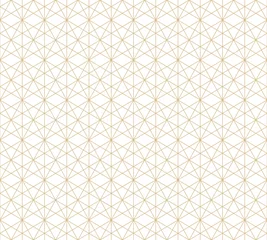 Washable wall murals Gold abstract geometric Golden lines texture. Vector geometric seamless pattern with delicate grid, lattice, net, thin diagonal lines, hexagons, rhombuses, triangles. Abstract graphic background. Trendy repeatable design