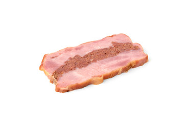 Smoked meatloaf isolated on white background.
