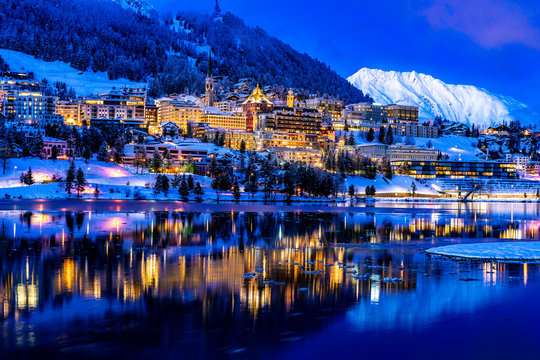View of St. Moritz in Switzerland at night