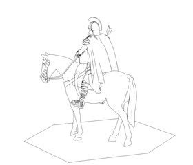 rider, contour visualization, 3D illustration, sketch, outline