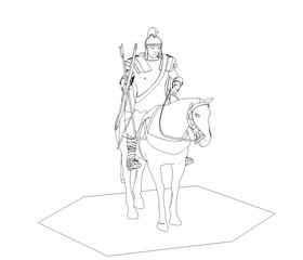 rider, contour visualization, 3D illustration, sketch, outline