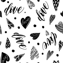 Seamless pattern with hand drawn texture hearts for fabric, background, postcard, wallpaper, paper. Vector illustration pattern. Hearts background
