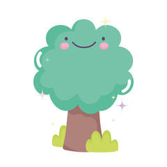 kawaii gardening cartoon happy tree bush nature